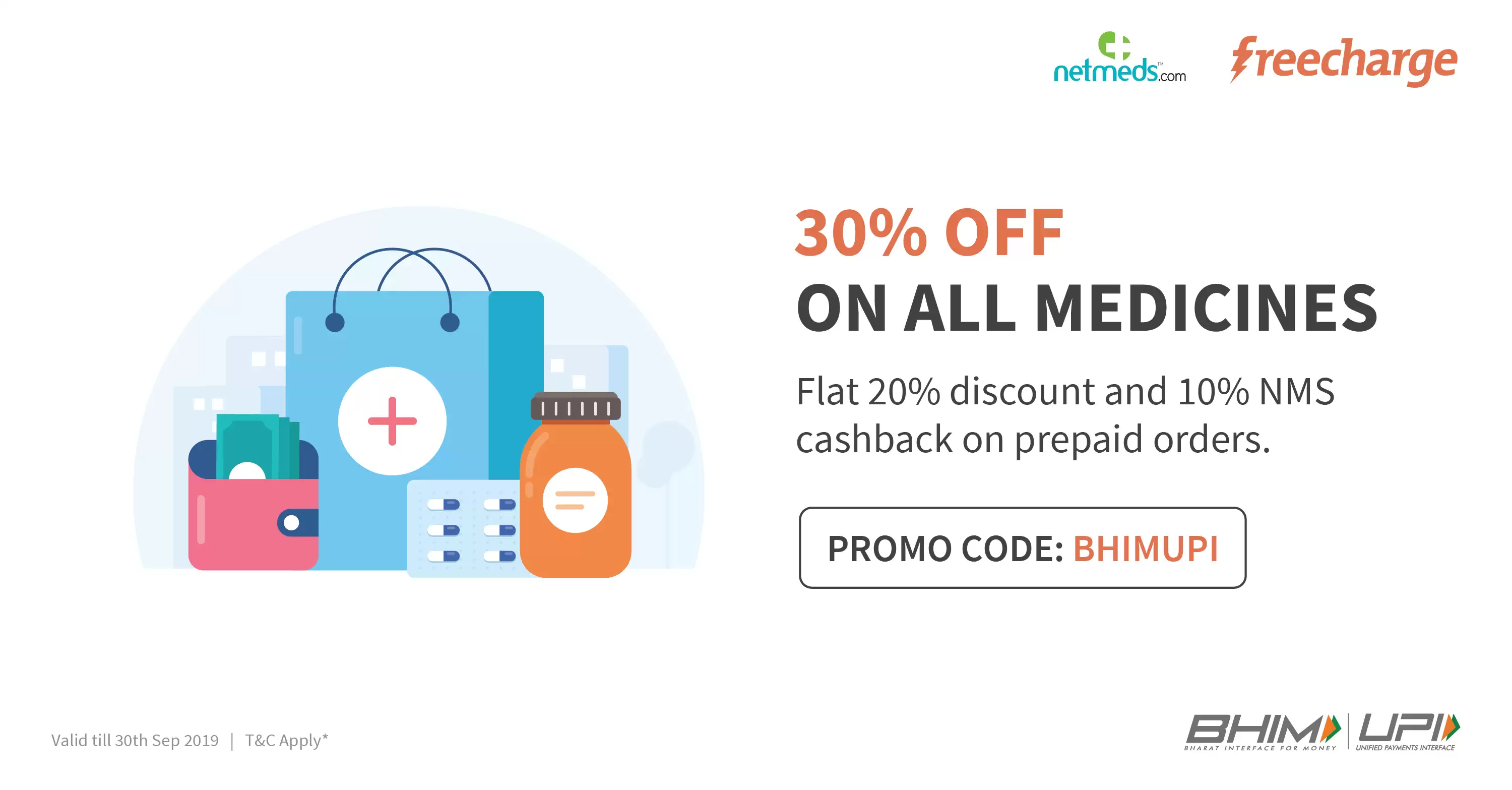 Get Extra 30% Off On All Medicines (flat 20% Discount And 10% Nms Cashback On Prepaid Orders) With This Coupon Code Pay Via Freecharge