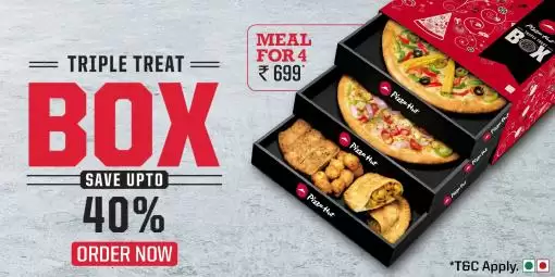 Enjoy Pizzahut Triple Treat Box Veg Meal For 4 At Rs.699 Only
