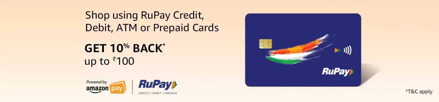 Get 10% Cashback Upto Rs.100 At Amazon India Pay Via Any Rupay Cards Valid On First Order