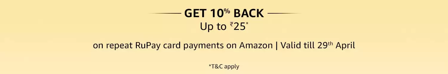 Get 10% Cashback Upto Rs.25 At Amazon India Pay Via Any Rupay Cards Valid On Repeat Orders