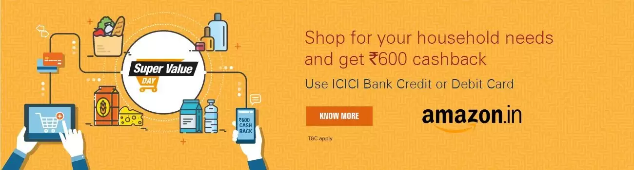 Get 15% Cashback Upto Rs. 600 At Amazon Super Value Day Offer Pay Using Internet Banking, Credit Card or Debit Card Valid From 4th To 7th Of Every Month.