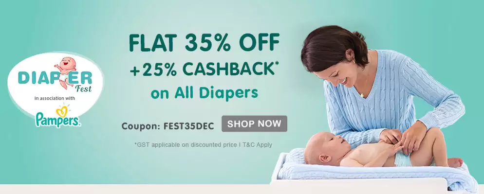 Grab A Flat 35% Off + 25% Cashback On Entire Diapering Range With This Discount Coupon At Firstcry
