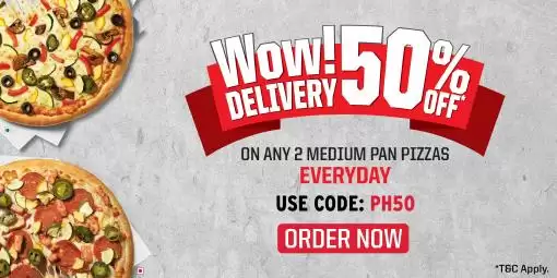 Buy 2 Or More Medium Pan Pizzas & Get 50% Off On Delivery With This Pizzahut Discount Voucher