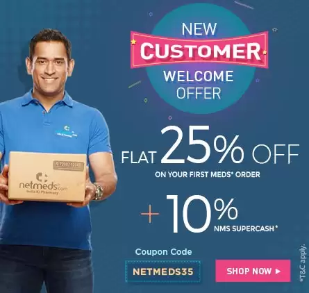 Take Flat 25% Off + Extra 10% Nms Supercash With This Discount Coupon At Netmeds