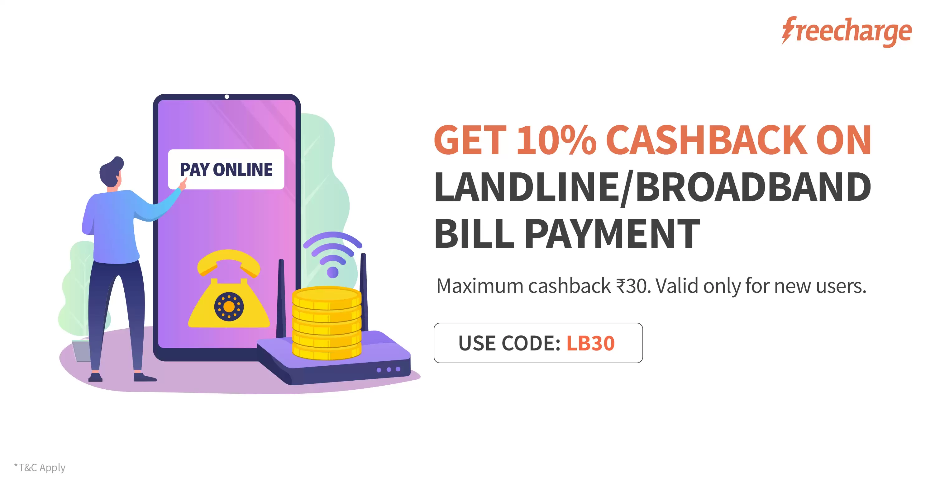 Get 10% Cashback Upto Rs 30 On Landline And Broadband Bill Payments