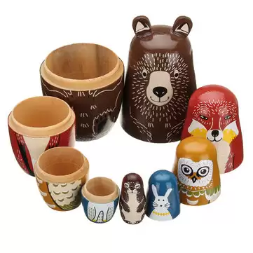 Order In Just $10.41 20% Off For 5 Nesting Dolls Wooden Aniimal Bear Russian Doll Matryoshka Toy Decor Kid Gift With This Coupon At Banggood