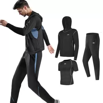 Pay Only $17.99 For Tengoo 3pcs Men Sportswear Trousers O-Neck Sports Suit Elastic Tracksuit With This Discount Coupon At Banggood