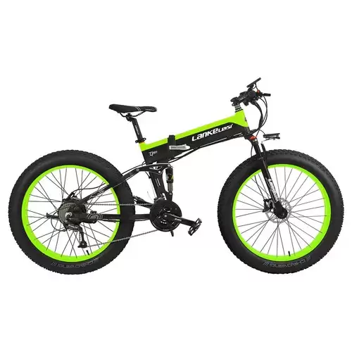 Pay Only $1474.99 For Lankeleisi Xt750 Plus Folding Electric Bike Bicycle 48v 12.8ah 1000w 26x4.0 Fat Tire Aluminum Alloy Frame Shimano Gear Shift Max Speed 40km/h Ip54 100km Mileage Range - Black Green With This Coupon Code At Geekbuying