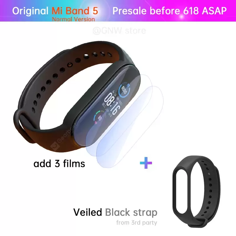 Order In Just $36.99 Xiaomi Mi Band 5 Smart Bracelet 4 Color Amoled Screen Miband 5 Smartband Fitness Traker Bluetooth Sport Waterproof Smart Band - Std N Film Black China (add 3 Films + One Strap) At Gearbest With This Coupon
