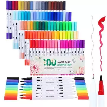 Order In Just $15.99 48/60/80/100 Pcs Colors Dual Head Brush Colored Pens Fine Liner Drawing Painting Watercolor Marker Pen School Art Supplies With This Coupon At Banggood