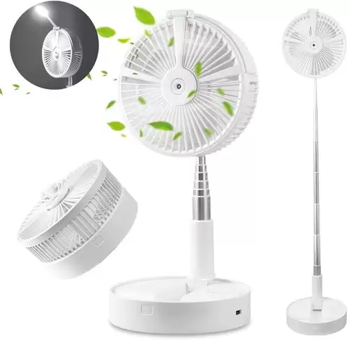Pay Only $32.99 For Portable Telescopic Usb Fan With Mist Humidifier Led Light Power Bank 4 Speed Settings For Table Desk Floor In Home Office Outdoor - White With This Coupon Code At Geekbuying