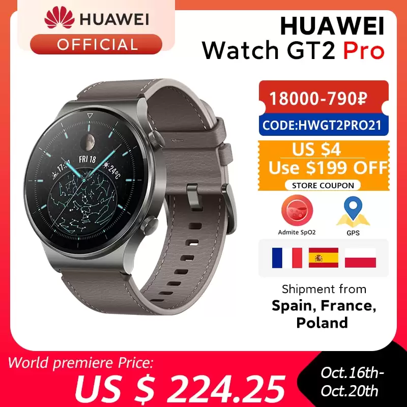 Get Extra $10 Discount On Smartwatch Huawei Watch Gt 2 Pro For Order Over $249 With This Discount Coupon At Aliexpress