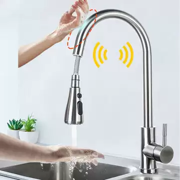 Order In Just $62.99-$64.99 10% Off 10% Off Stainless Steel Kitchen Sink Faucets Mixer Smart Touch Sensor Pull Out Hot Cold Water Mixer Tap Crane With This Coupon At Banggood