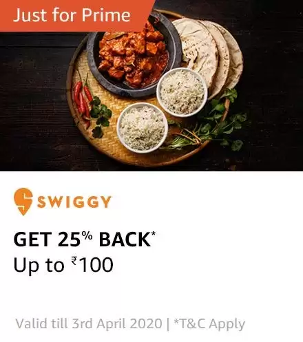 get 25% cashback At Swiggy.com Make Payment Via Amazon Pay