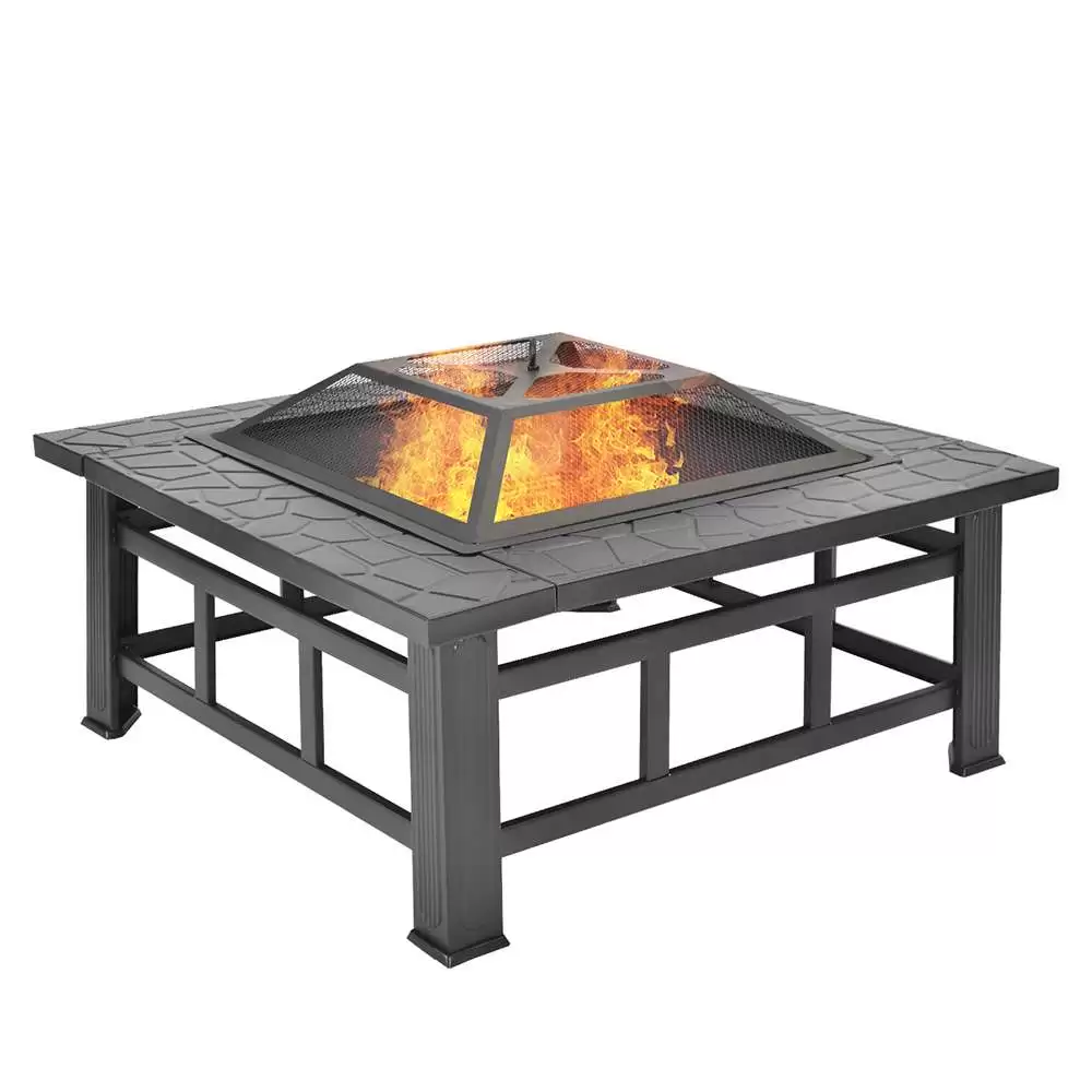 Pay Only $135.99 For Merax Bbq Fire Pit Quadrilateral Multifunctional With Spark Protection Garden Metal Fire Basket - Black With This Discount Coupon At Geekbuying