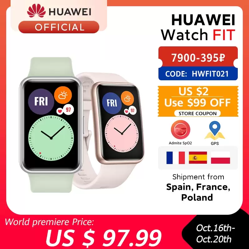 Get Extra $3 Discount On Smartwatch Huawei Watch Fit With This Discount Coupon At Aliexpress