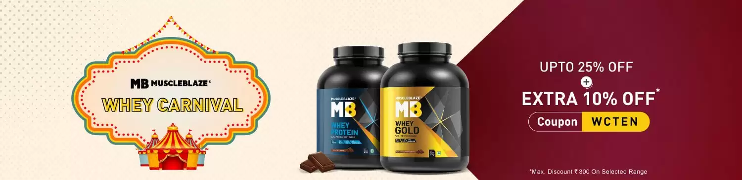 Get Upto 25% Off + Extra 10% Off On Muscleblaze Whey Carnival With This Discount Coupon At Healthkart