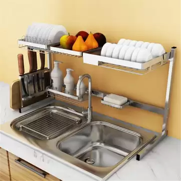 Order In Just $5.44 / €7.03 Stainless Steel Kitchen Shelf Rack Plate Dish Rack Drying Drain Storage Holders - E With This Coupon At Banggood