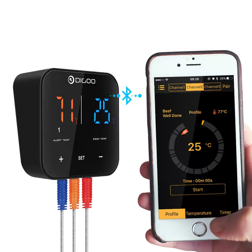 Order In Just $13.99 / €12.57 Digoo Dg Ft2303 Three Channels Smart Bluetoorh Bbq Thermometer Kitchen Cooking Thermometer With This Coupon At Banggood