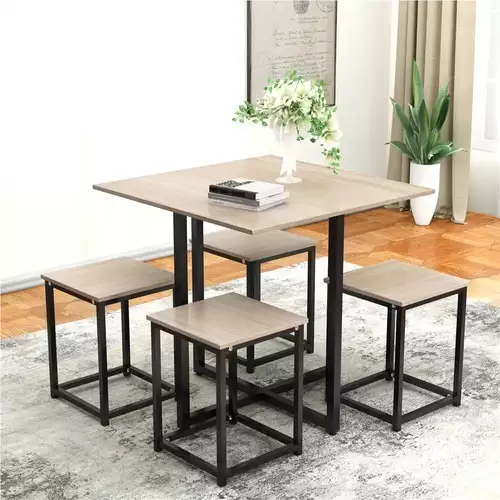 Take Flat 6% Off Off On Topmax 5 Piece Dining Table Set With 4 Stools For Kitchen, Living Room, Bar, Restaurant - Oak + Black With This Discount Coupon At Geekbuying