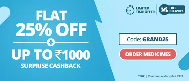 Get 25% Off + Upto Rs. 1000 Cashback At Pharmeasy Deal Page