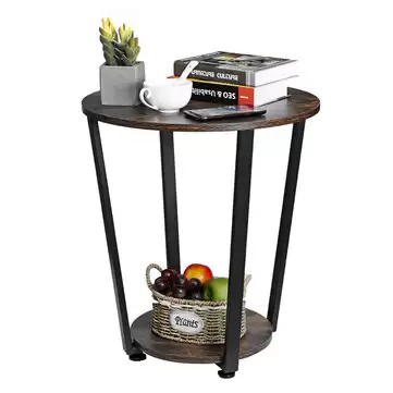 Order In Just $25.99 Douxlife Dl-et02 2 Layers Round Table Desk Industrial Side Table Coffee Tea Table Organizer Racks With Adjustable Foot Pad For Living Room Bedroom With This Coupon At Banggood