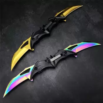 Order In Just $13.6 2021 Creative Bat Shape Folding Knife Double Blade Karambit Outdoor Self-defense Camping Tool Gift, Colorful Titanium/ Gold At Aliexpress Deal Page