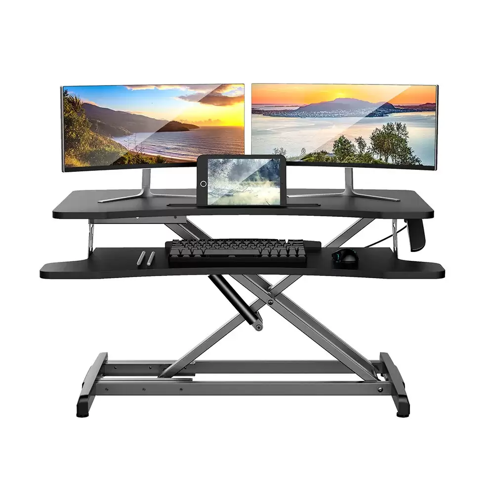 Order In Just $65.99 Blitzwolf Bw-esd1 Pneumatic Lifting Table Standing Desk With Handle Control Adjustable Height Two-tier Design Large Desk Space Stable Structure With This Coupon At Banggood