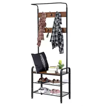 Order In Just $39.99 Douxlife Dl-cs01 3in1 Design Coat Rack Shoe Stool With Metal Frame For Home Entry Storage Industrial Style Furniture Supplies With This Coupon At Banggood