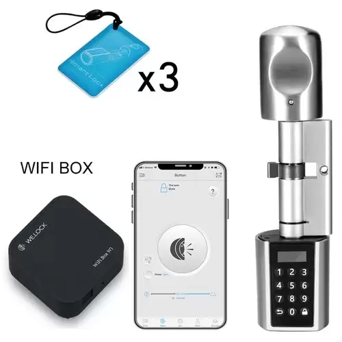Pay Only $124.99 For We.lock Intelligent Electronic Door Lock Cylinder Password + Rfid Card + Bluetooth Control Ip44 Waterproof Opening Via Smartphone, Wifi Box Working With Alexa, 3 Minute Diy Fast Easy Assembly Suitable For Doors With Thickness Of 55-105mm - Silver With This Coupon Code At Geekbuy