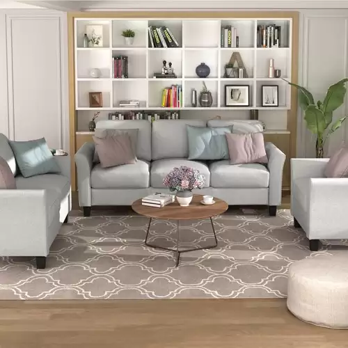 Take Flat 4% Off Off On 3+2+1-seat Linen Upholstered Sofa Set, For Living Room, Bedroom, Office, Apartment - Light Grey With This Coupon Code At Geekbuying