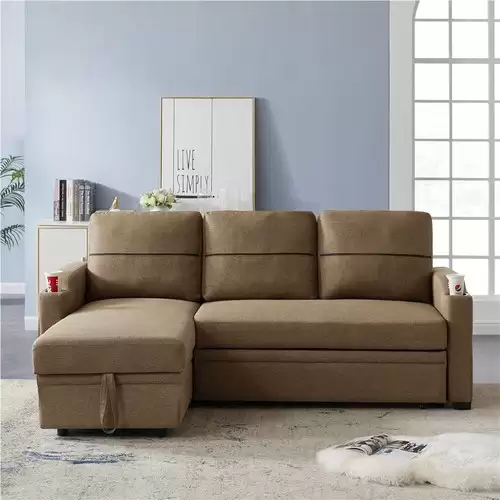 Take Flat 5% Off Off On L-shaped Corner Linen Storage Sofa Bed For Living Room, Apartment, Office - Brown With This Coupon Code At Geekbuying