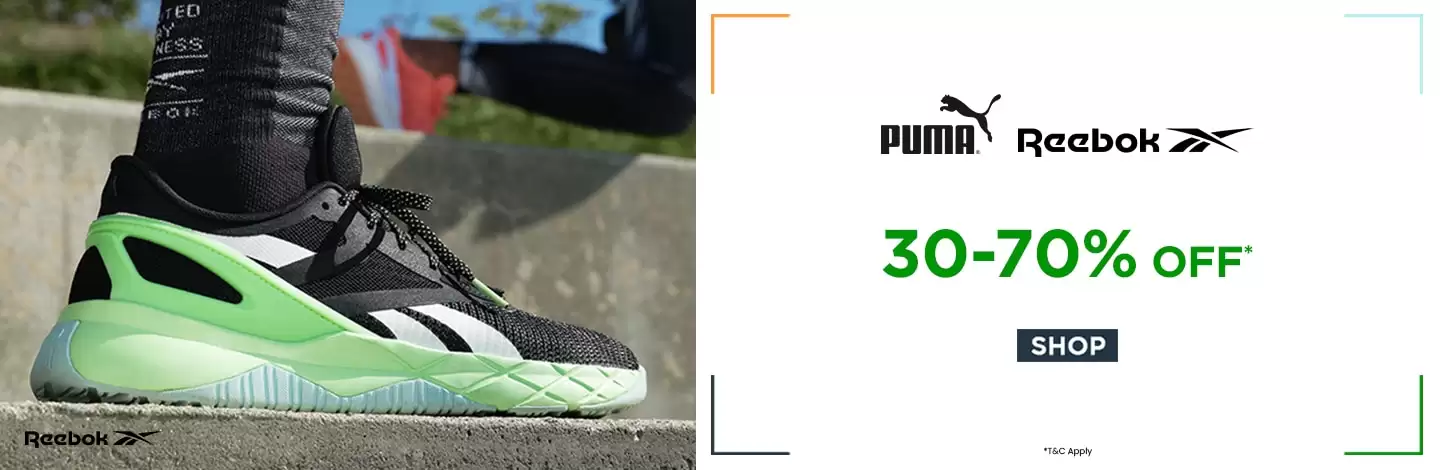 Get Upto 70% Off On Puma & Reebok Items At Ajio Deal Page