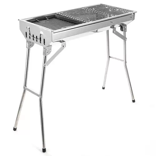 Pay Only $78.99 For Portable Folding Barbecue Grill Stainless Steel Material Adjustable Height And Angle With Nonstick Square Baking Pan For Outdoor Camping Terrace Picnic - Silver With This Coupon Code At Geekbuying