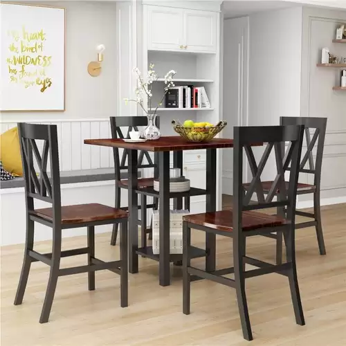 Pay Only $392.99 For Topmax 5 Pieces Of Rubber Wood Dining Set, With Double-layer Shelves & 4 * Matching Chairs - Black With This Coupon Code At Geekbuying