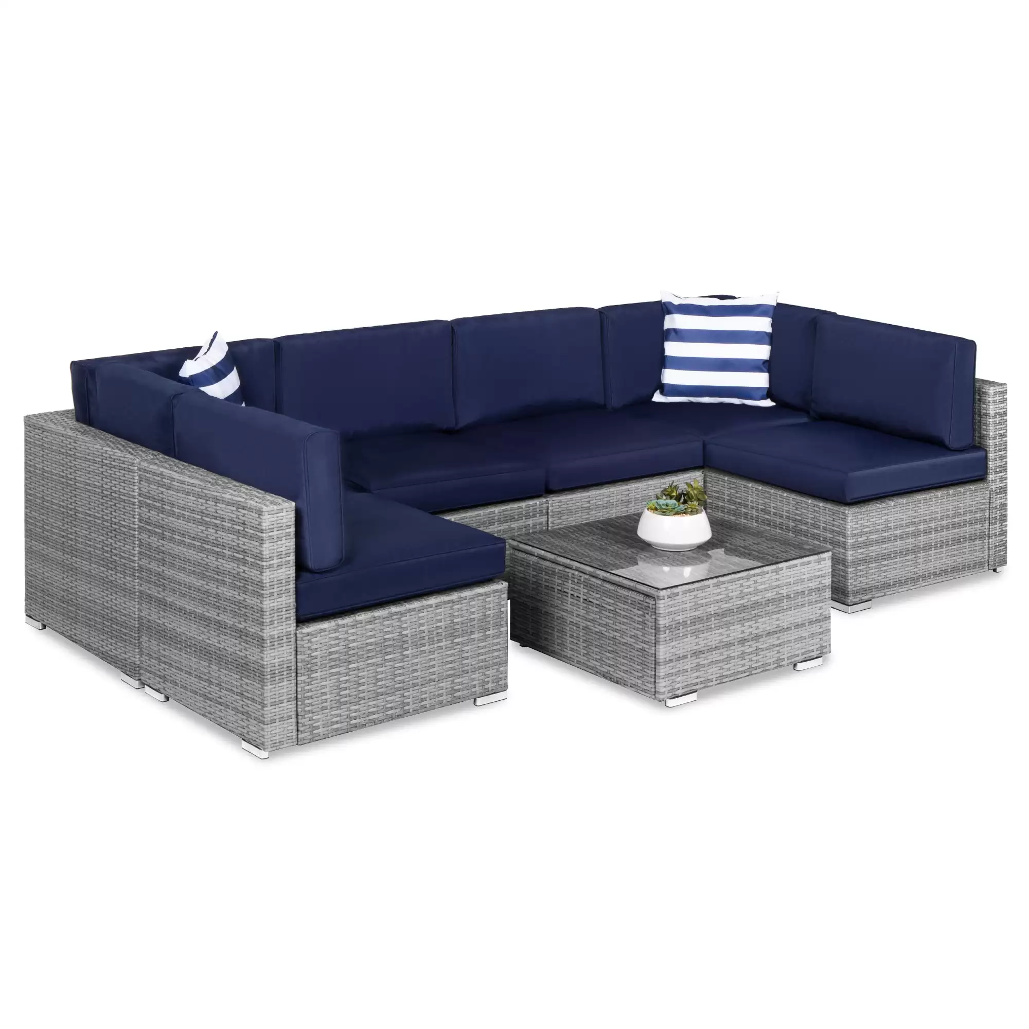 Spend $599.99 7-Piece Modular Wicker Sectional Conversation Set W/ 2 Pillows, Cover At Bestchoiceproducts