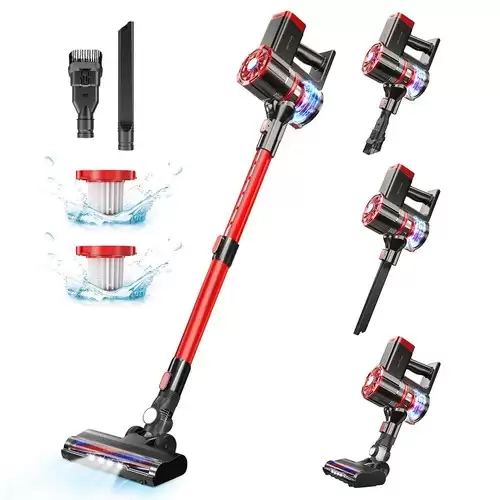 Pay Only $85.99 For Prettycare W100 Lightweight Cordless Vacuum Cleaner, 20kpa Suction, 1.2l Dustbin, 35 Mins Runtime, 2600mah Removable Battery, Low Noise, Rotatable Led Brush Head - Red With This Coupon Code At Geekbuying