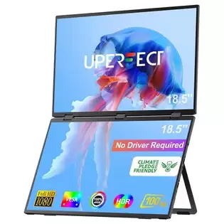 Pay Only $537.32 For Uperfect Delta Max 18.5-inch Dual Screen Portable Monitor, 1920*1080 Ips Screen, 100hz Refresh Rate, 100% Srgb, Built-in Speaker, Driver Free, 360 Folding, Adjustable Stand & Vesa Mountable, Screen Extender For Laptop Pc Phone Game Console - Eu Plug With