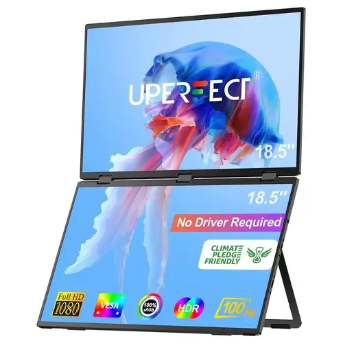 Order In Just $539 Uperfect Delta Max 18.5-inch Dual Screen Portable Monitor, 1920*1080 Ips Screen, 100hz Refresh Rate, 100% Srgb, Built-in Speaker, Driver Free, 360 Folding, Adjustable Stand & Vesa Mountable, Screen Extender For Laptop Pc Phone Game Console - Us Plug With T