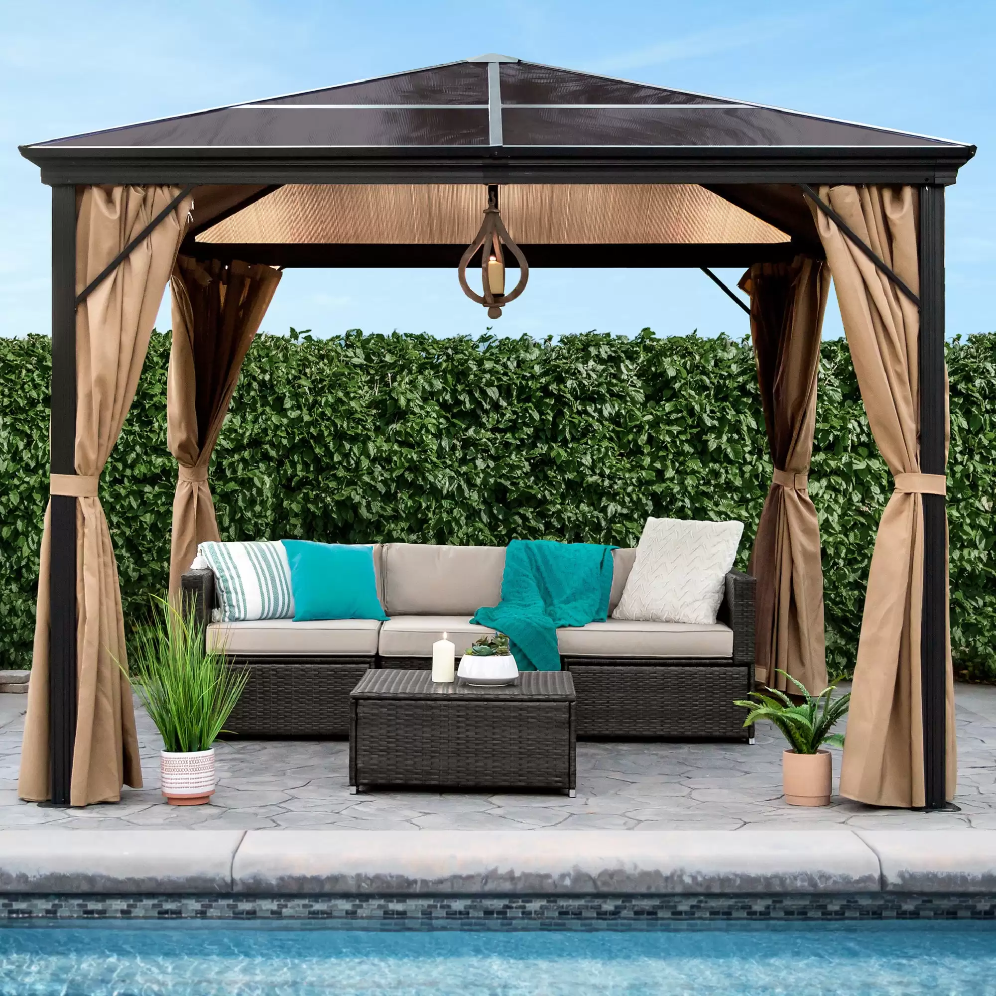 Pay Only $349.99 Outdoor Hardtop Gazebo W/ Aluminum Frame, Side Curtains, Netting - 10x10ft At Bestchoiceproducts