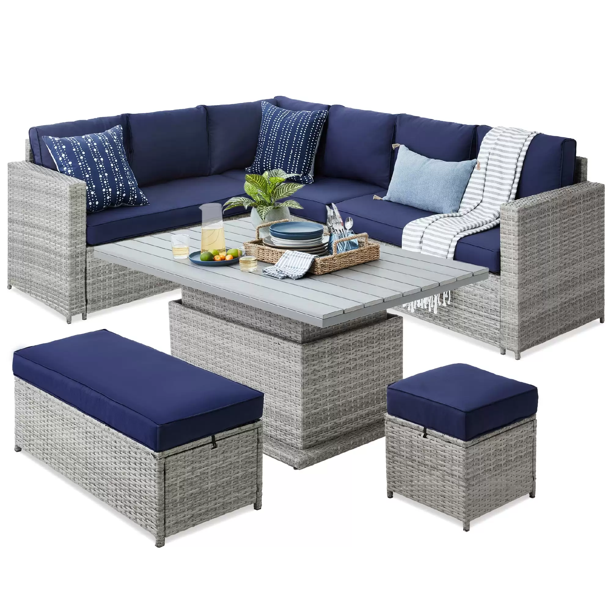Spend $749.99 6-Piece Wicker Patio Furniture Set W/ Height-Adjustable Dining Table At Bestchoiceproducts