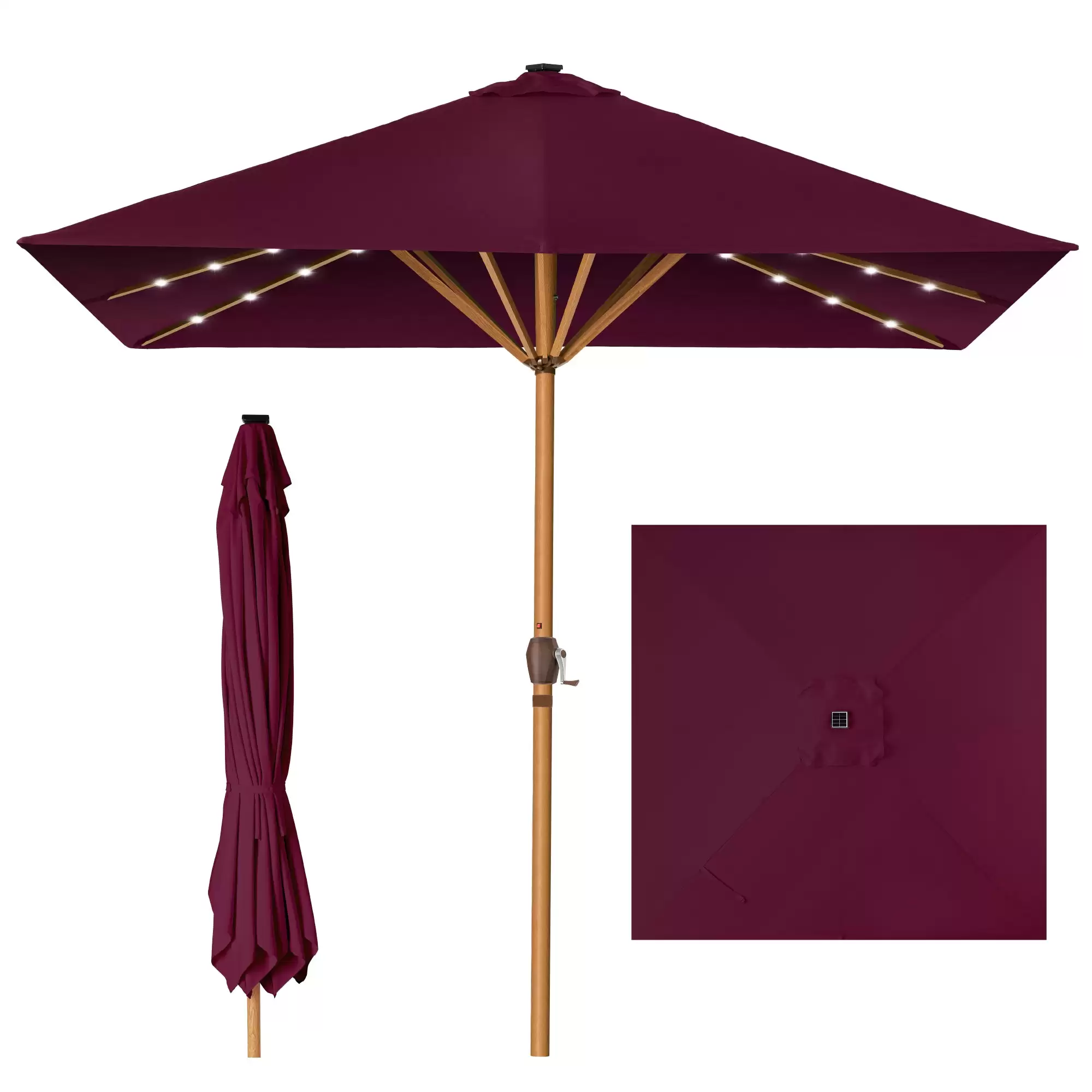 Pay Only $99.99 For Square Solar Led Lighted Patio Umbrella W/ Faux Wood Texture - 9ft With This Discount Coupon At Bestchoiceproducts