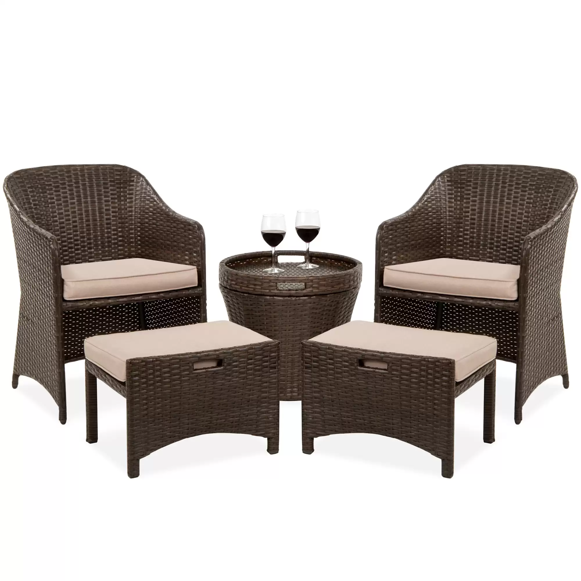 Pay $349.99 5-Piece Outdoor Wicker Bistro Set W/ Side Storage Table At Bestchoiceproducts