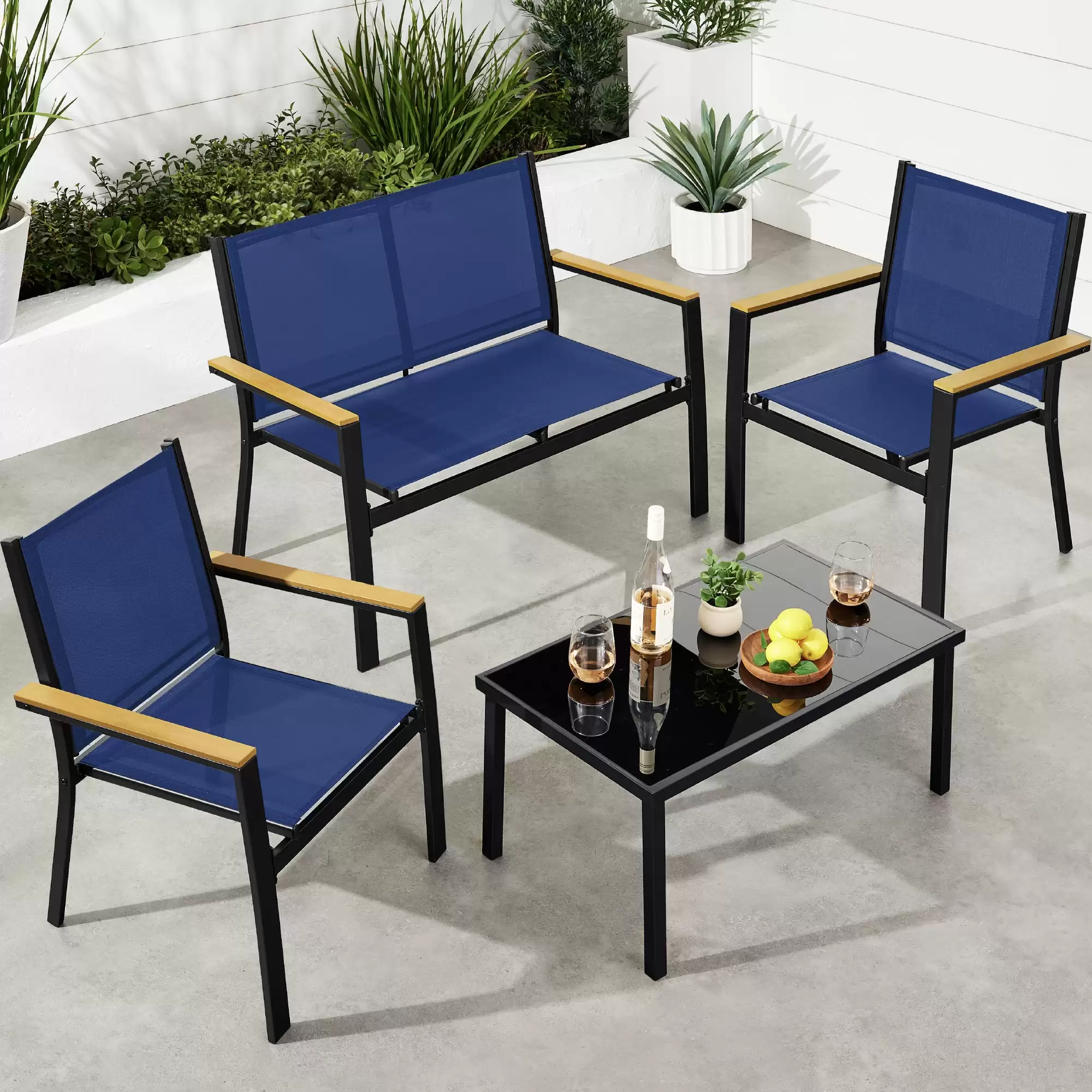 Pay $149.99 4-Piece Textilene Outdoor Conversation Set W/ Cushions, Table With This Bestchoiceproducts Discount Voucher