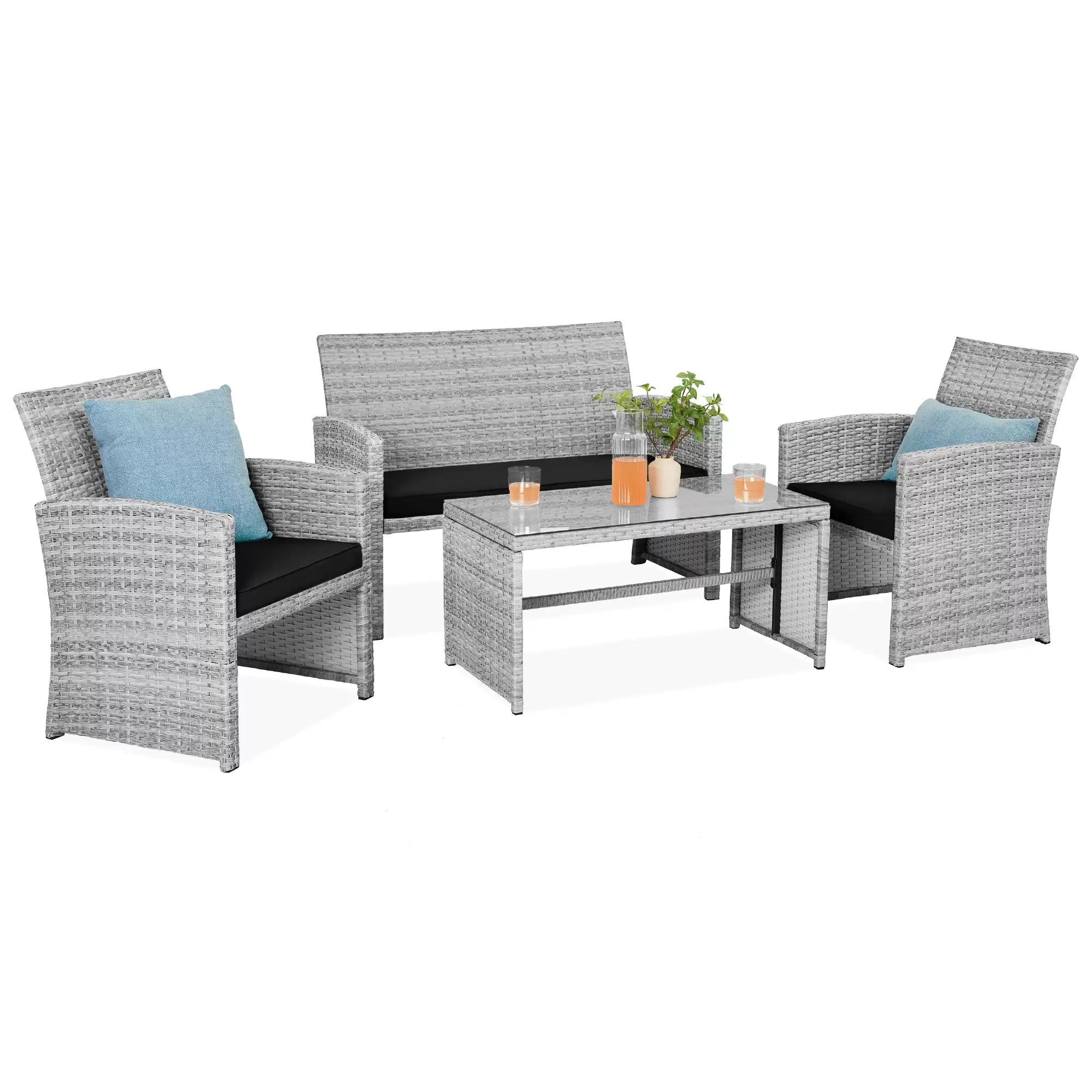 Starting At $109.99 4-piece Outdoor Wicker Conversation Patio Set W/ 4 Seats, Glass Table Top At Bestchoiceproducts