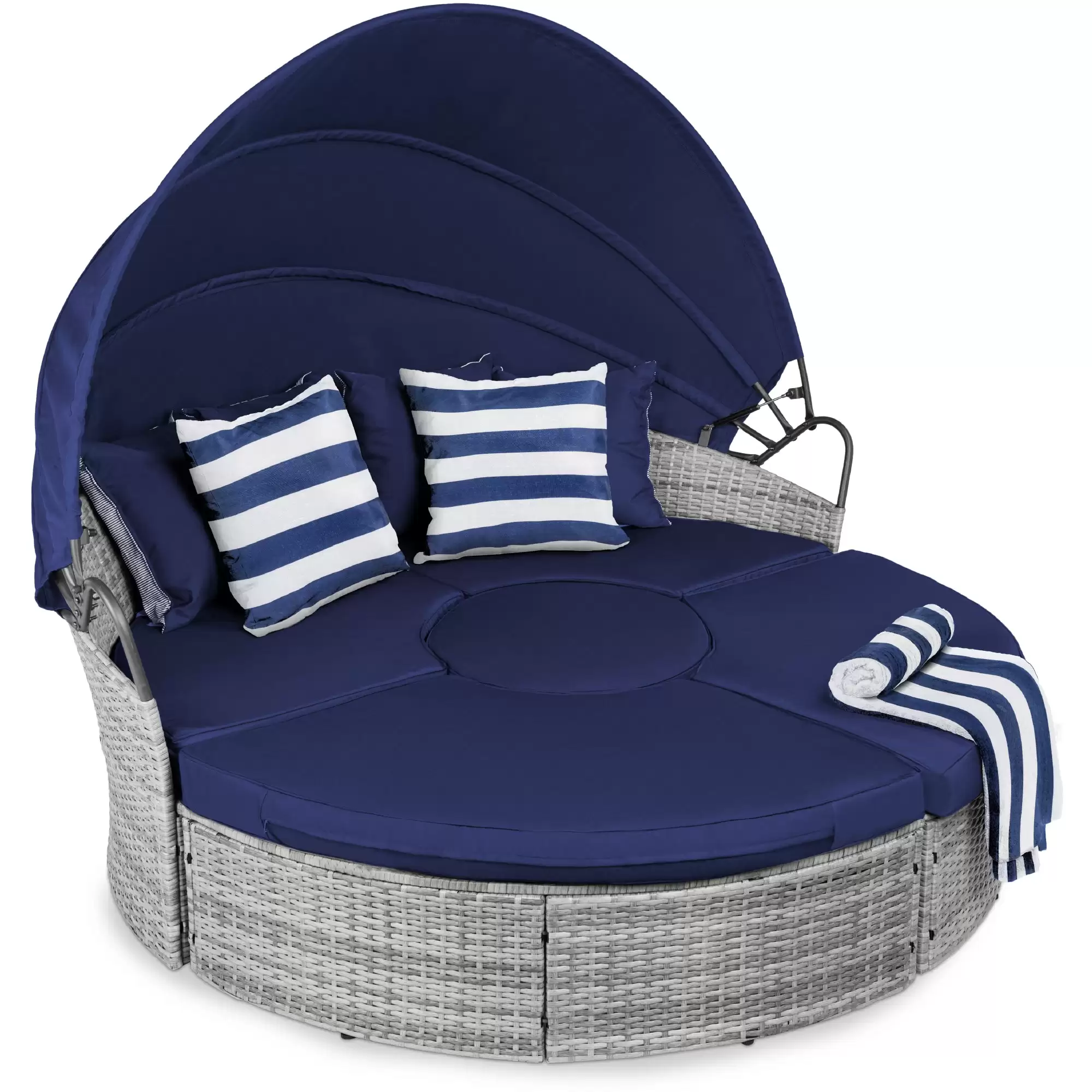 Pay $349.99 5-Piece 2-In-1 Wicker Daybed Sectional W/ Adjustable Seats, Canopy At Bestchoiceproducts