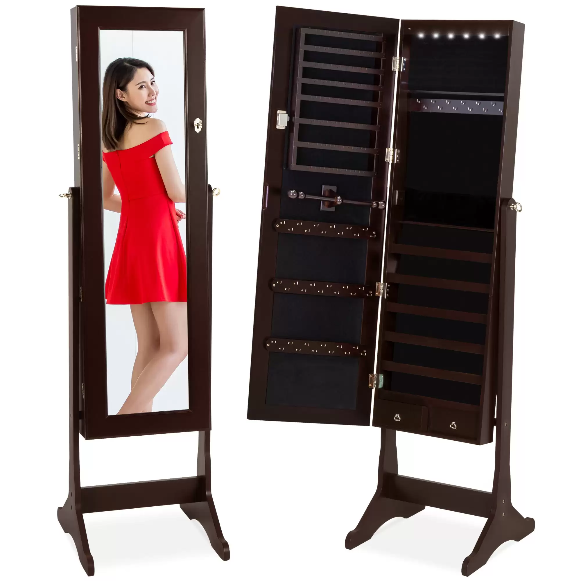 Pay $89.99 6-Tier Standing Jewelry Mirror Armoire W/ Led Lights With This Bestchoiceproducts Discount Voucher