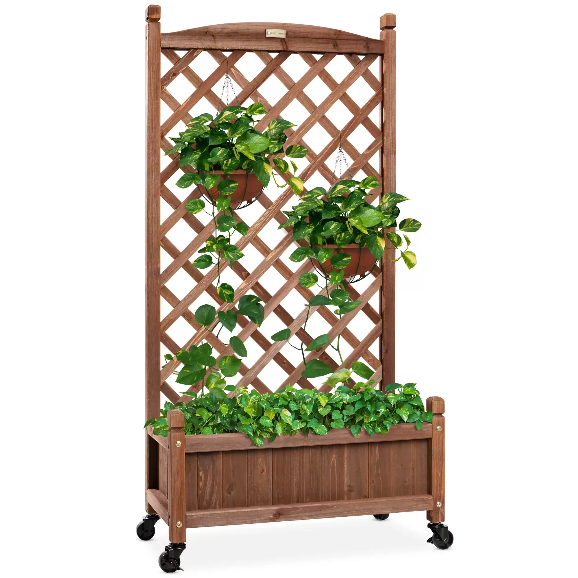 Spend $69.99 Wood Planter Box & Lattice Trellis W/ Drainage, Optional Wheels - 48in At Bestchoiceproducts