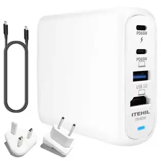 Pay Only $51.99 For Itehil 65w Gan Fast Charger & Hub 4 In 1 Charger Pd 3.0 Usb 3.0 4k Hdmi Ports With 0.5m Type-c Cable - White With This Coupon At Geekbuying