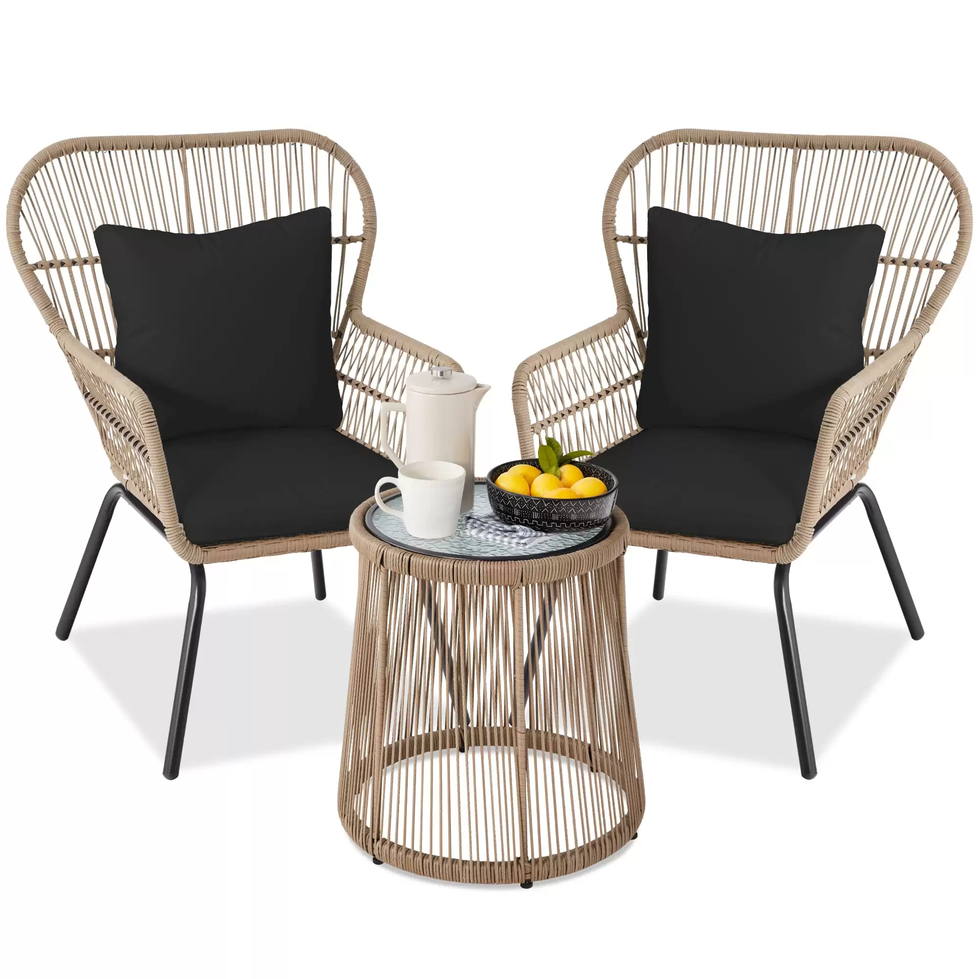 Starting At $149.99 3-Piece Patio Wicker Conversation Bistro Set W/ 2 Chairs, Glass Top Table Using This Bestchoiceproducts Discount Code